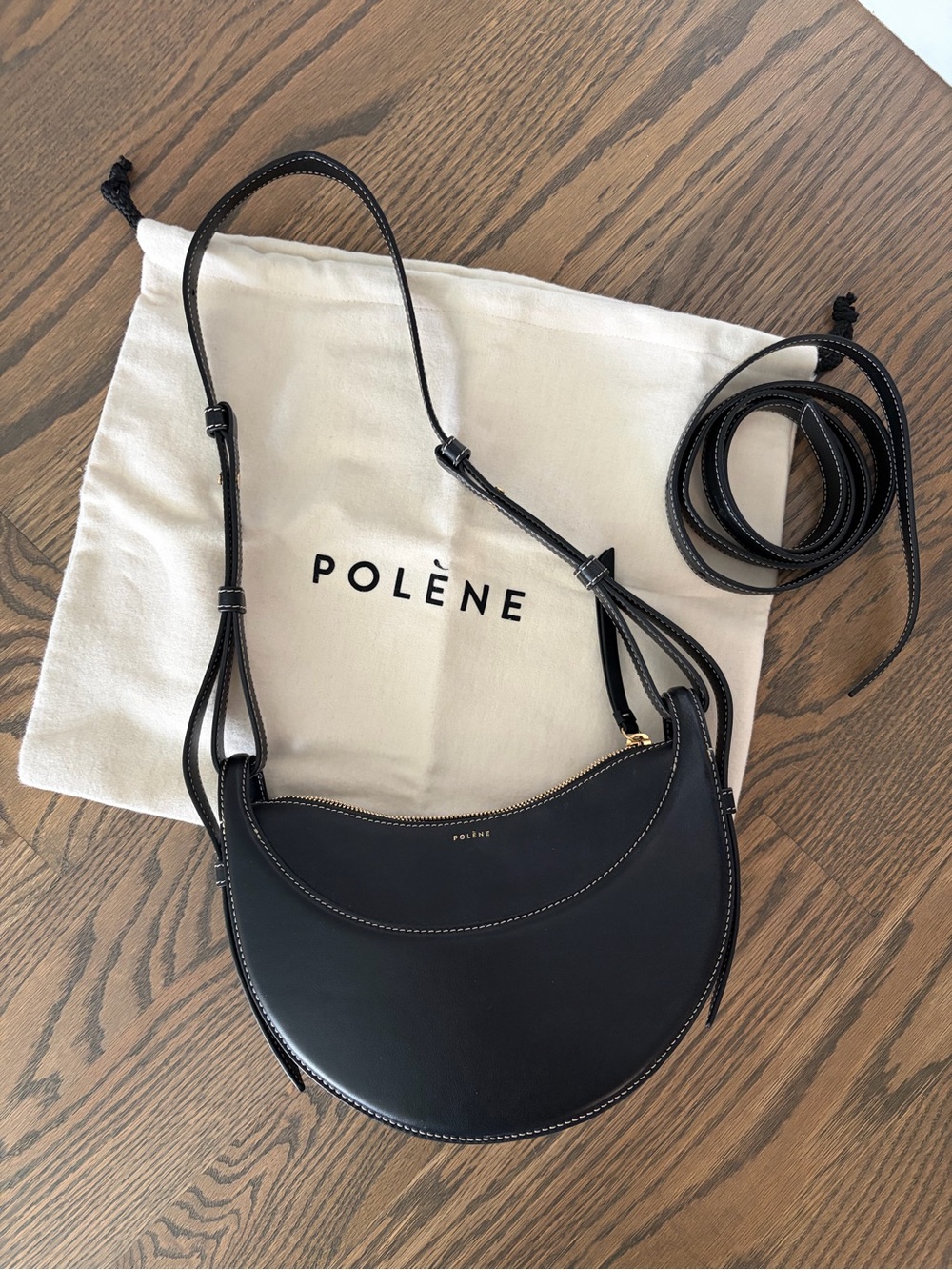 BLACK POLENE NUMBER TEN - SMOOTH BLACK LEATHER SHOULDER BAG
